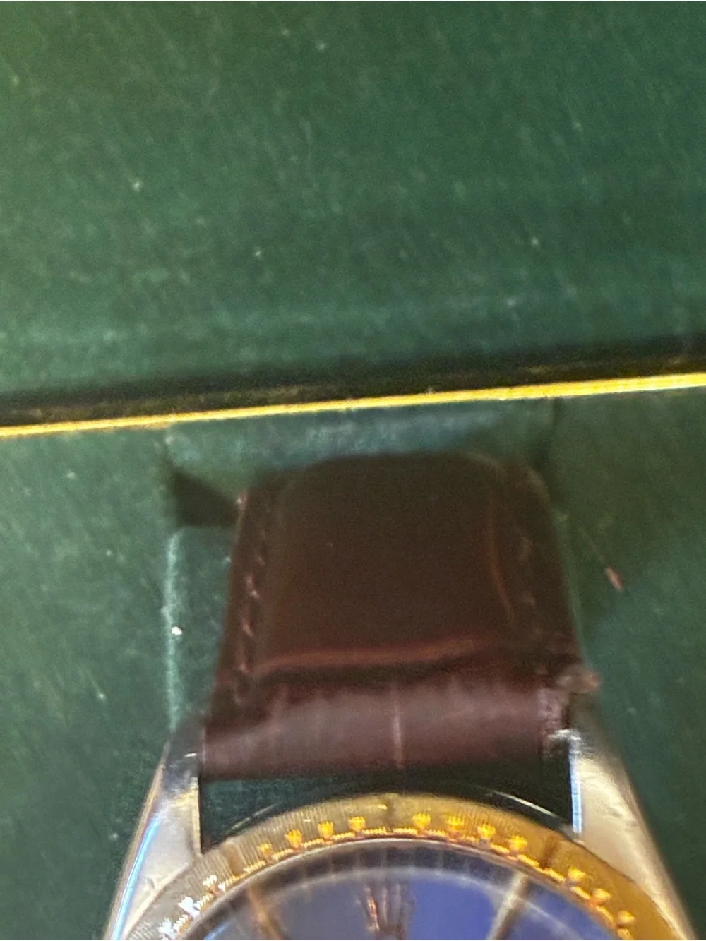Rolex Oyster Perpetual 18k 35mm Blue Dial Fluted Bezel Watch 1005 W/Box